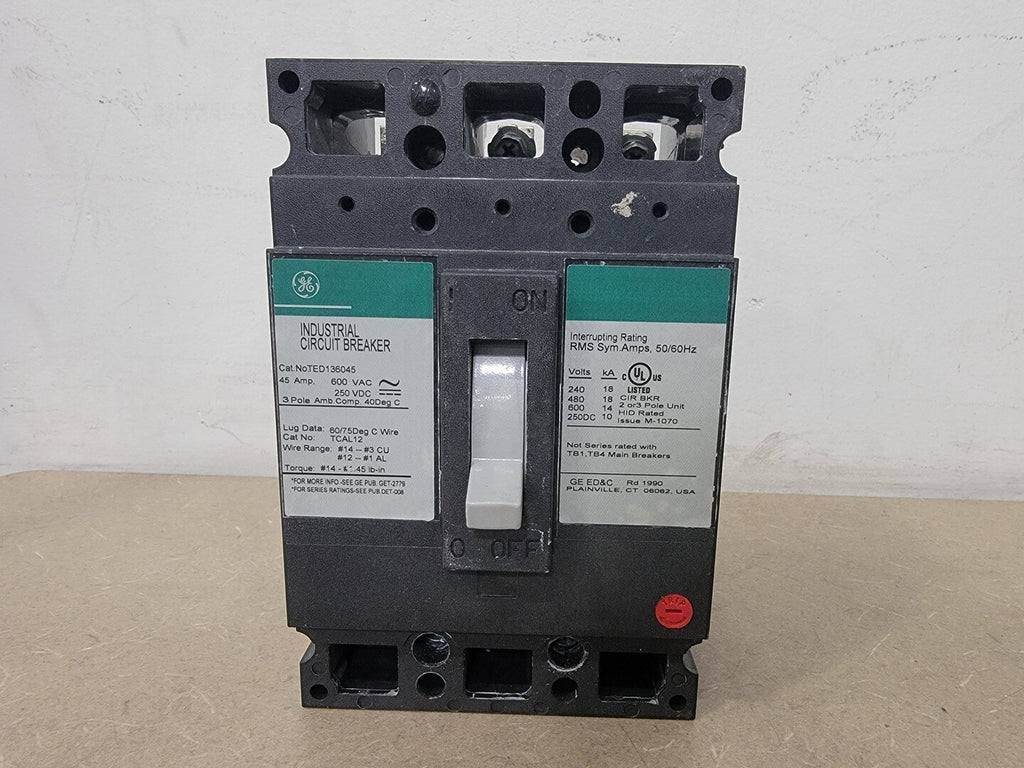 GENERAL ELECTRIC 45 Amp 3-Pole 600 VAC Circuit Breaker TED130645