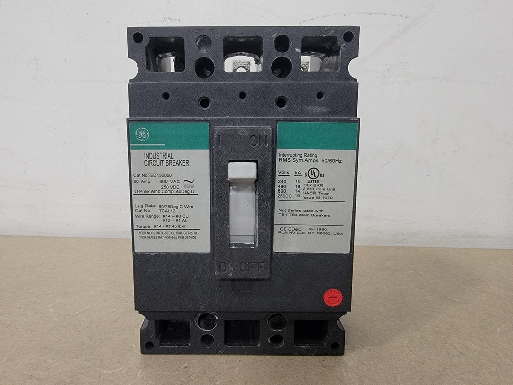 GENERAL ELECTRIC 60 Amps 3-Pole 600 VAC Circuit Breaker TED136060
