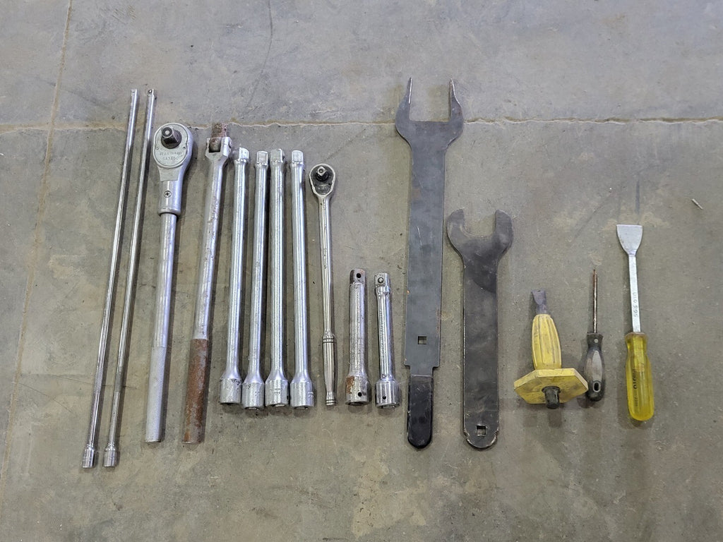Assorted Hand Tools, Ratchet Driver, Spanner, Scraper, Chisel, Screw Driver