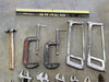 Assorted  Hand Tools, C-Clamp, Wrench, Hacksaw, L-Square, Level Bar,  Hammer