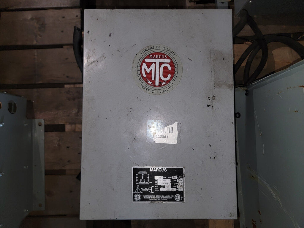 MARCUS 15 kVA Transformer 600 pri. volts, 120/208 sec. volts TWM
