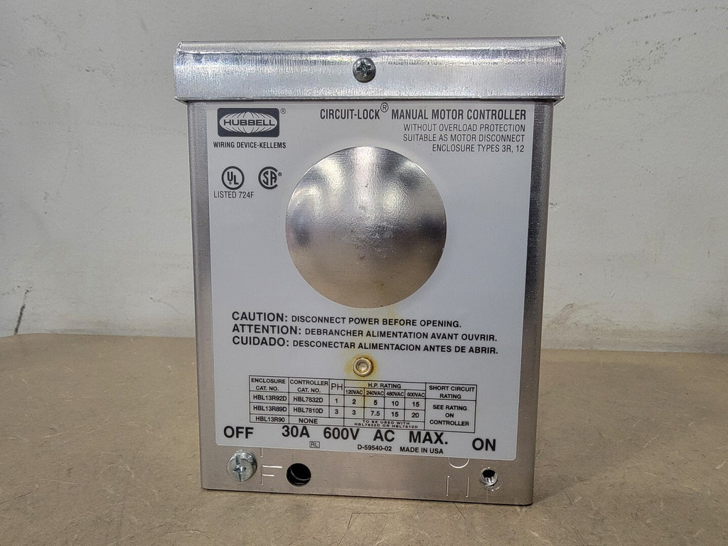 HUBBELL 30 Amp, 3 Pole, 600 Volt Motor Disconnect HBL13R89D