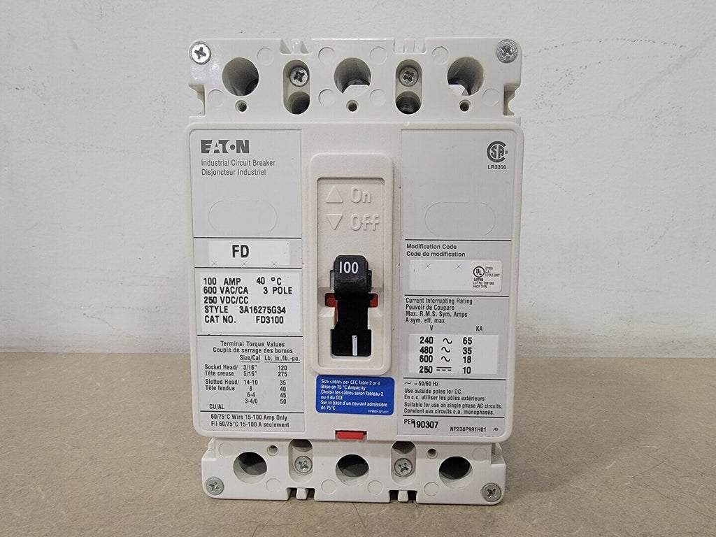 EATON 100 Amp, 3 Pole, 600 Volt Circuit Breaker FD3100