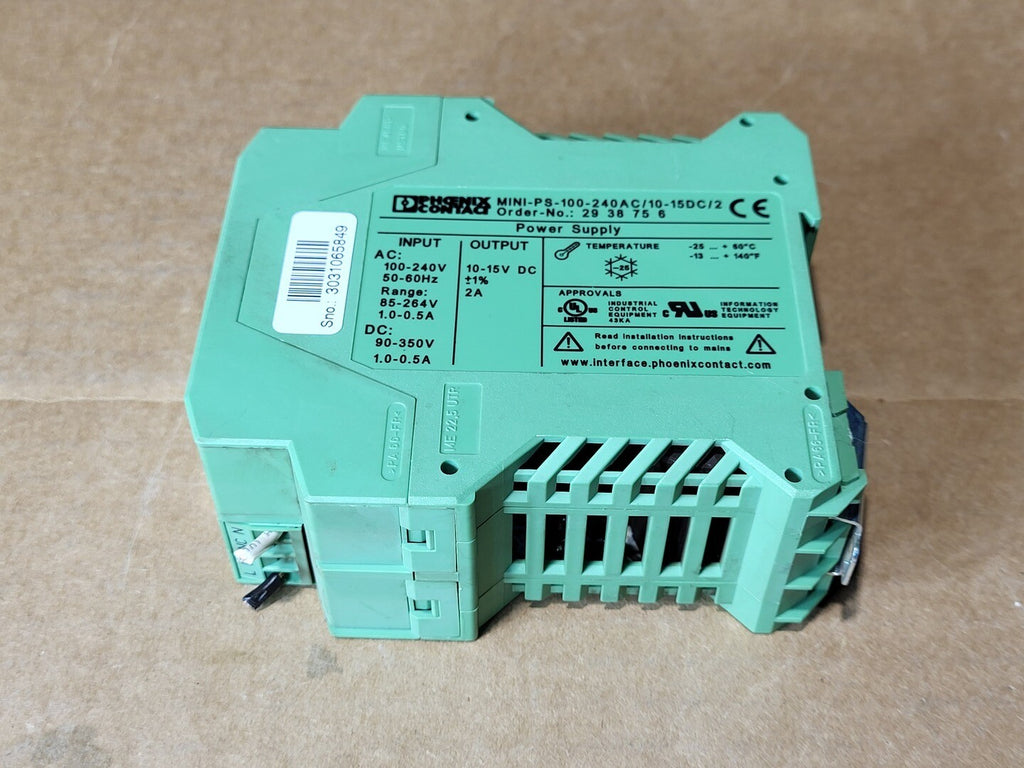 PHOENIX CONTACT Power Supply MINI-PS-100-240AC/10-15DC/2, 2938756