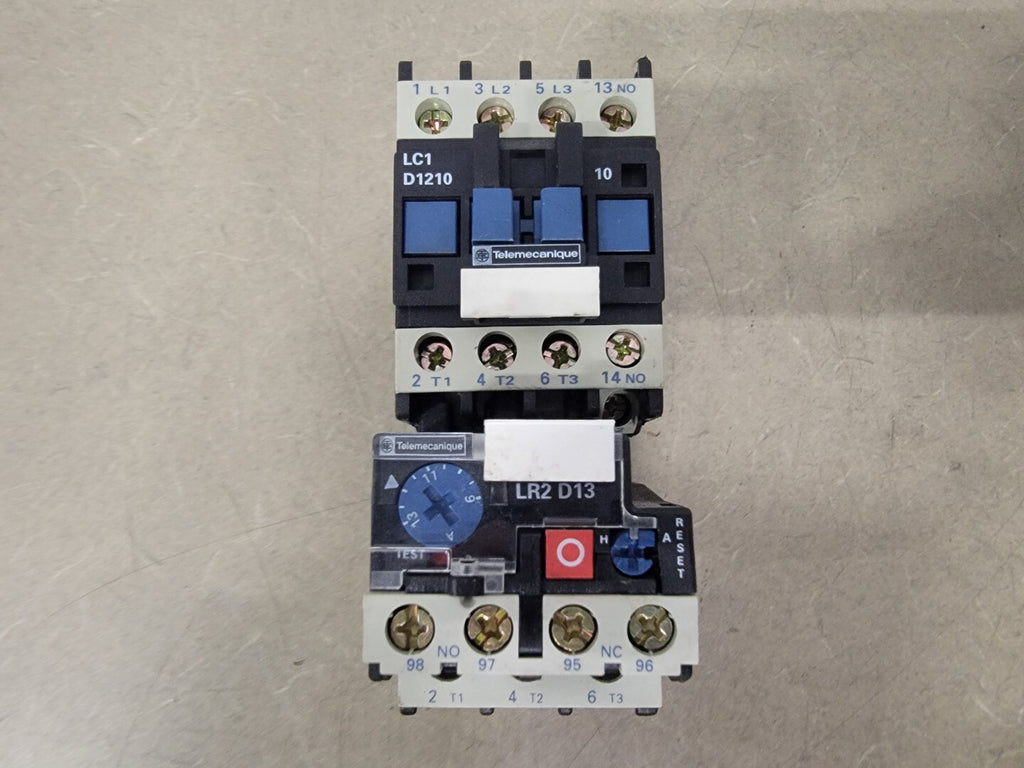 TELEMECANIQUE 25 Amp, 3 Pole, 1NO, 120 VAC Coil Contactor LC1D1210 w/ Overload Relay LR2D13