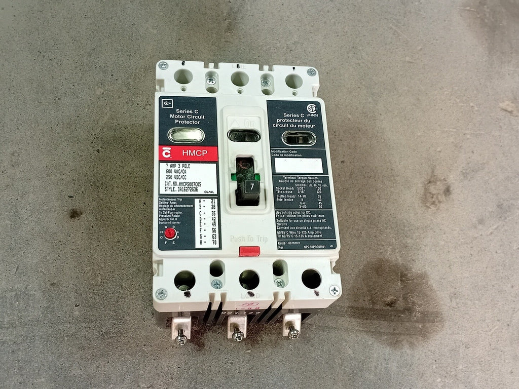 CUTLER-HAMMER 7 Amp, 3 Pole, 600 Volts Circuit Breaker HMCPS007C0S
