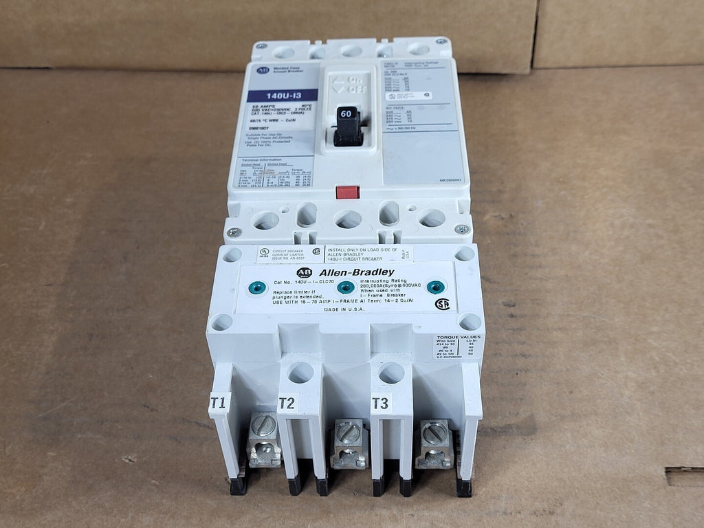 ALLEN-BRADLEY 60 Amp, 3 Poles, 600 Volts Circuit Breaker 140U-I3C3-C60 w/ Limiter 140U-I-CLC70