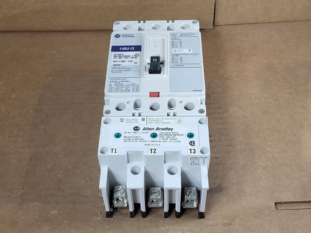 ALLEN-BRADLEY 20 Amp, 3 Poles, 600 Volts Circuit Breaker 140U-I3C3-C20 w/ Limiter 140U-I-CLC70