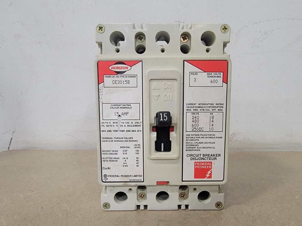 FEDERAL PIONEER 15 Amp, 3 Pole, 600 Volts Circuit Breaker CE3015B