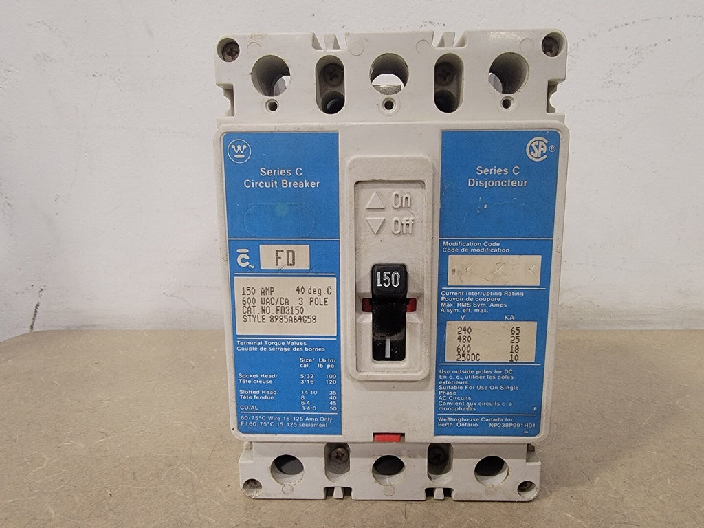 WESTINGHOUSE 150 Amp, 3 Pole, 600 Volts Circuit Breaker FD3150