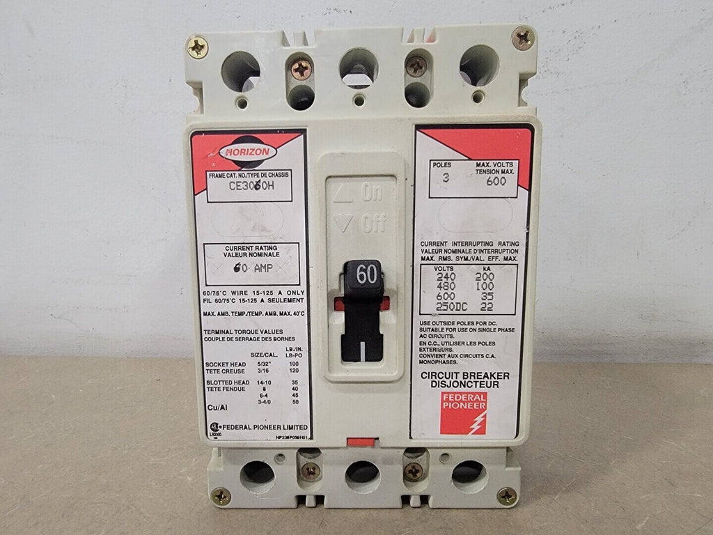 FEDERAL PIONEER 60 Amp, 3 Pole, 600 Volts Circuit Breaker CE3060H