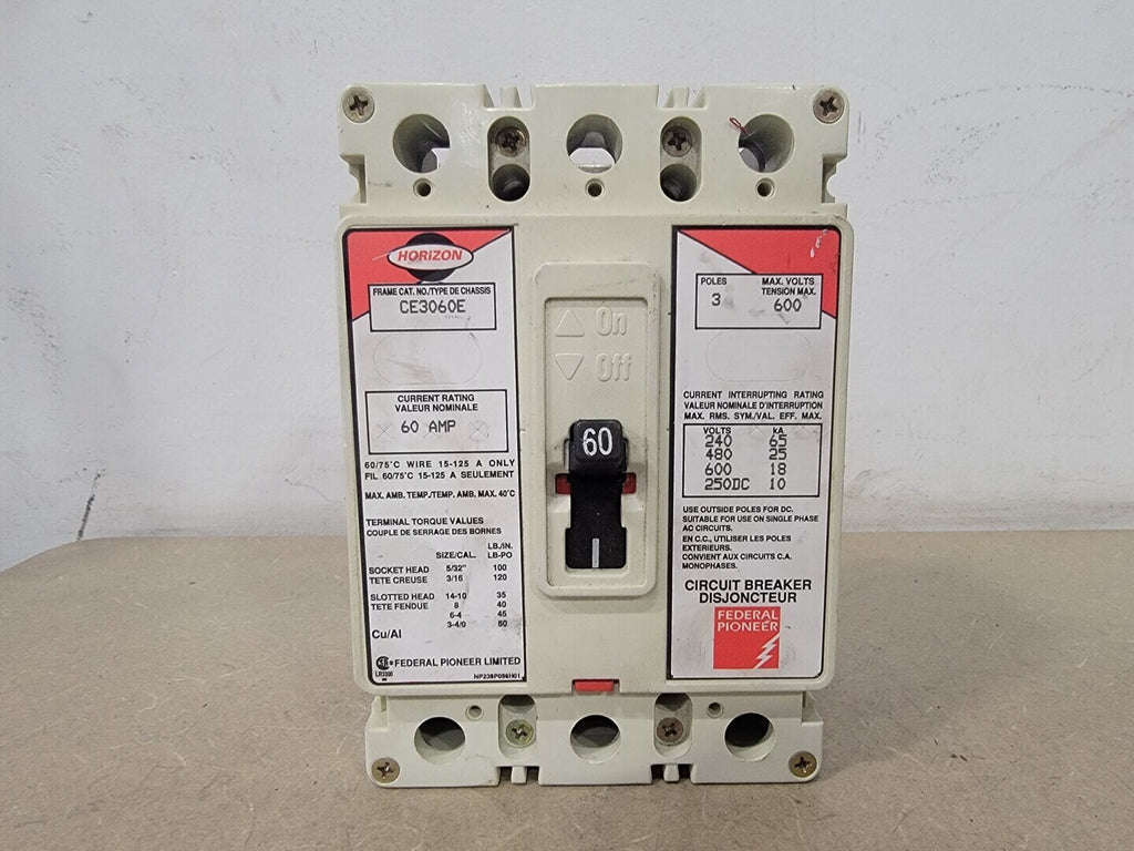 FEDERAL PIONEER 60 Amp, 3 Pole, 600 Volts Circuit Breaker CE3060E