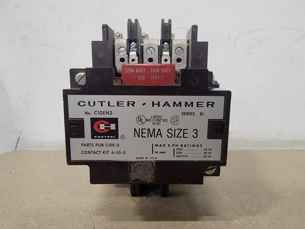 CUTLER-HAMMER 90 Amp, Size 3, 120 VAC Coil Contactor C10EN3