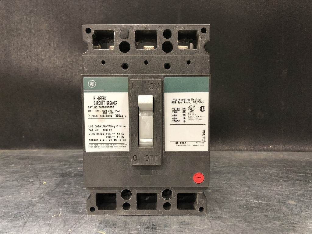 GENERAL ELECTRIC 50 Amp, 3 Pole, 600 Volts Circuit Breaker THED136050