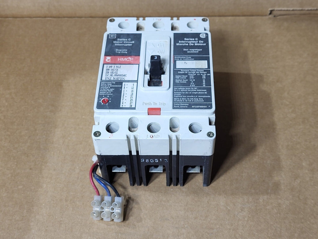 EATON CUTLER-HAMMER 3 Amp, 3 Pole, 600 Volts Motor Circuit Breaker HMAP003A0C