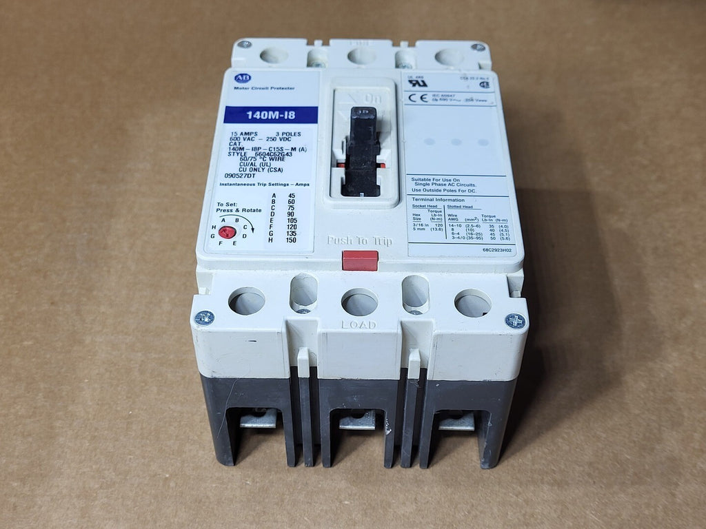 ALLEN-BRADLEY 15 Amp, 3 Pole, 600 Volts Motor Circuit Breaker 140M-I8P-C15S-M