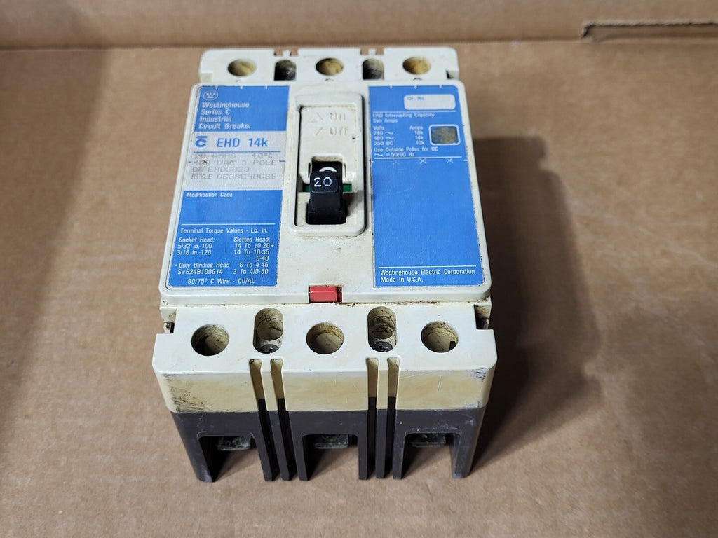 WESTINGHOUSE 20 Amp 3 Pole 480 Volts Circuit Breaker EHD3020