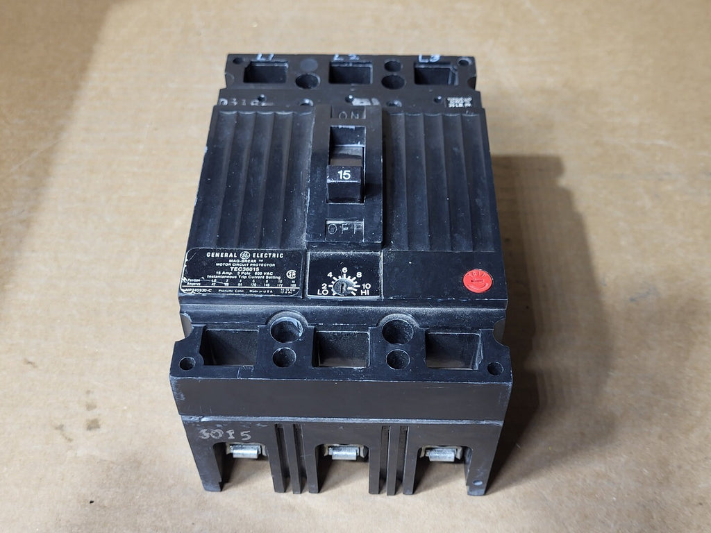 GENERAL ELECTRIC 15 Amp, 3 Pole, 600 Volt Circuit Breaker TEC36015