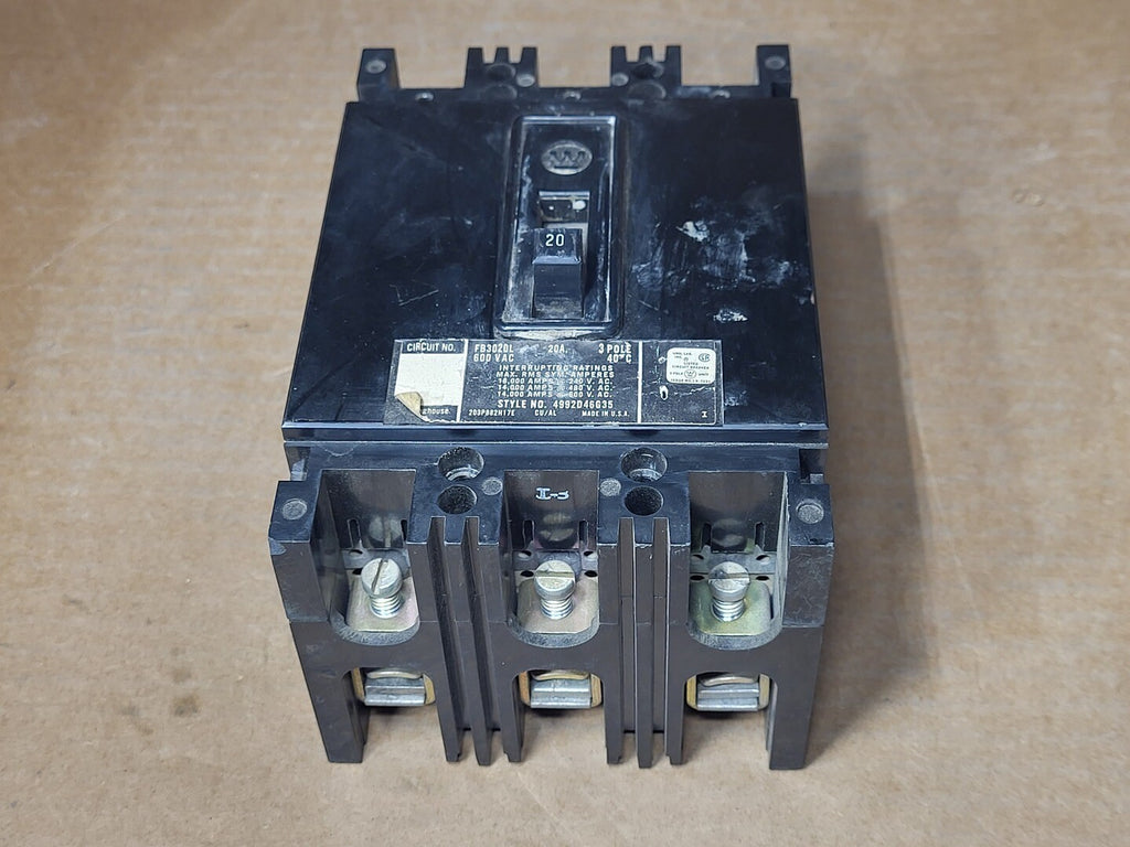 WESTINGHOUSE 20 Amp, 3 Pole, 600 Volt Circuit Breaker FB3020L