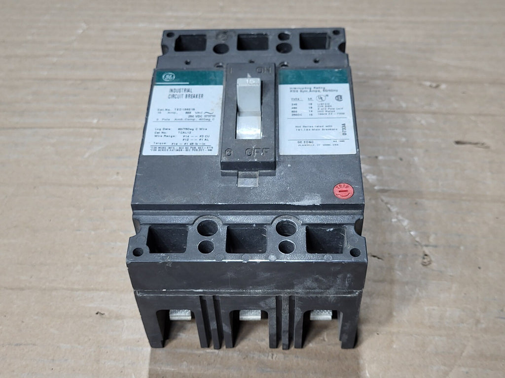 GENERAL ELECTRIC 15 Amp, 3 Pole, 600 Volt Circuit Breaker TED136015