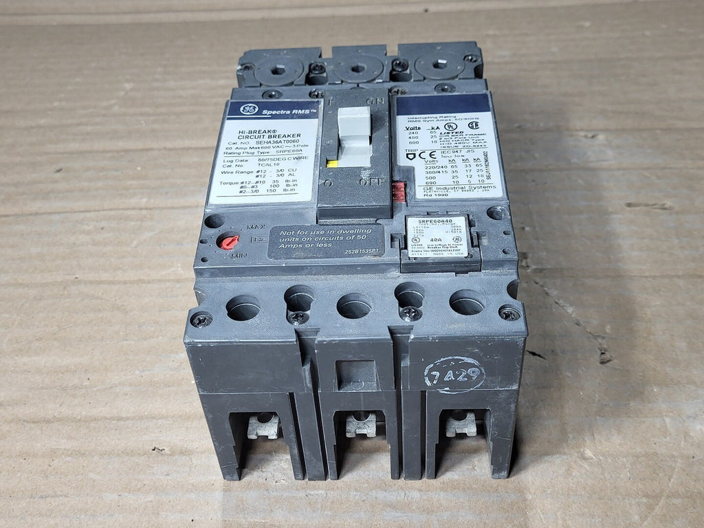 GENERAL ELECTRIC 60 Amp, 3 Pole, 600 Volt Circuit Breaker SEHA36AT0060