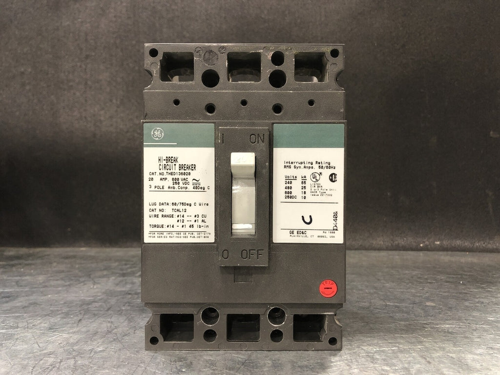 GENERAL ELECTRIC 20 Amp, 3 Pole, 600 Volts Circuit Breaker THED136020