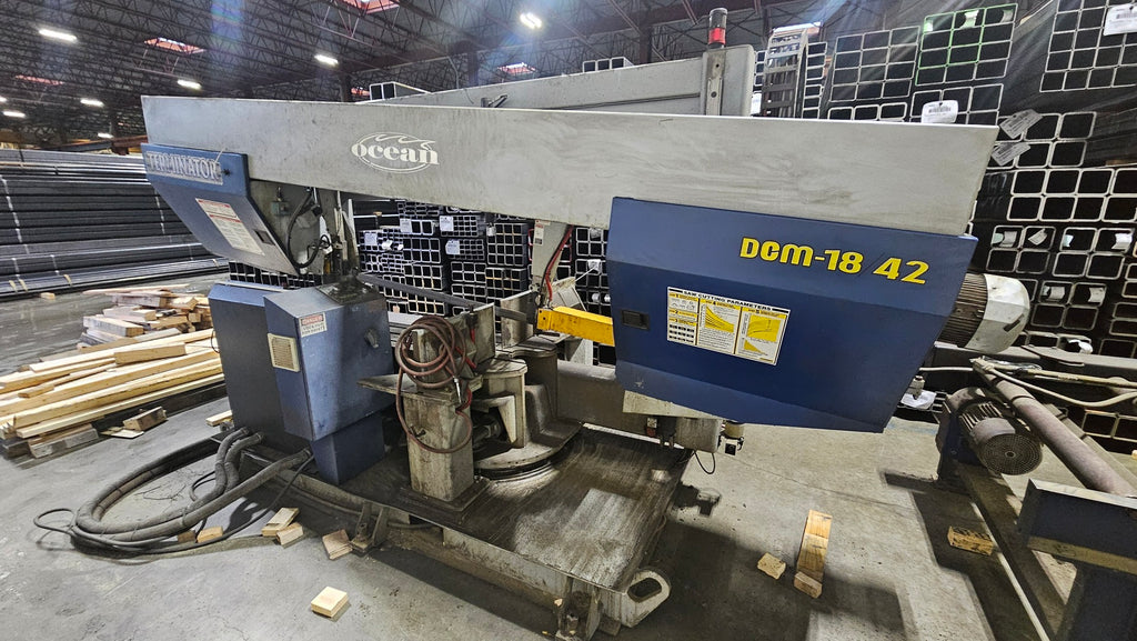 OCEAN MACHINERY Dual Column Miter Band Saw Terminator DCM 18/42 w/ feed system