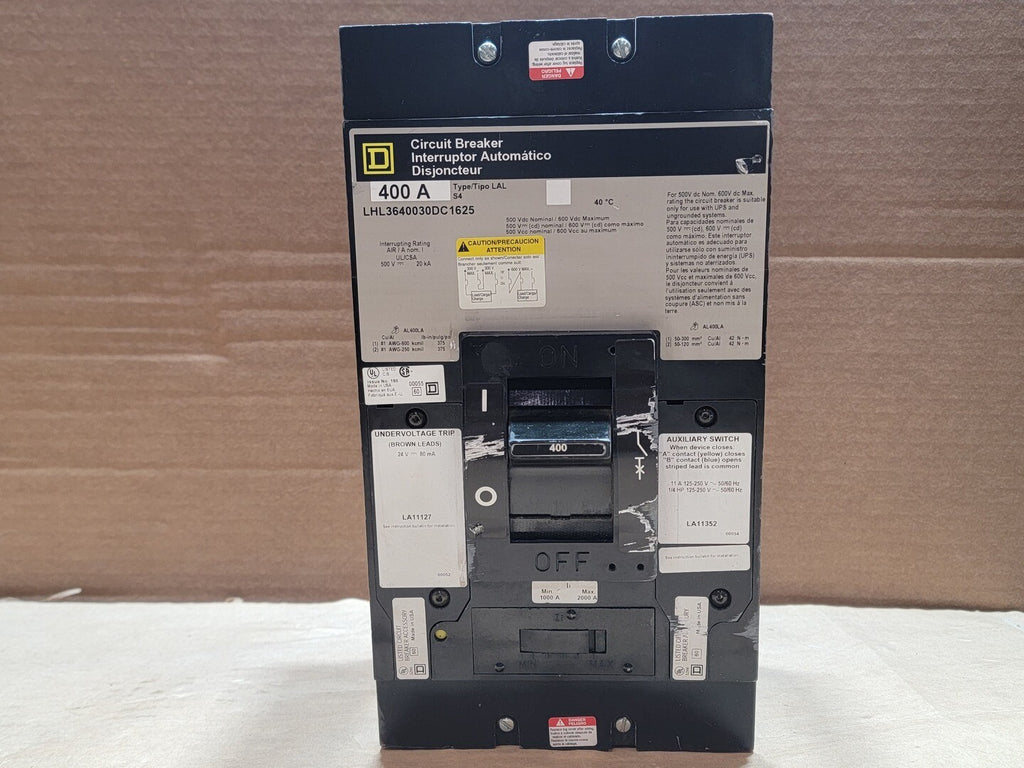 SQUARE D 400 Amp, 3 Pole, 600 Volt Circuit Breaker LHL3640030DC1625