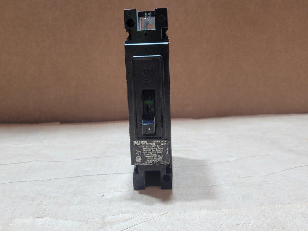 WESTINGHOUSE 15 Amp, 1 Pole, 350 VAC / 125 VDC Circuit Breaker FB1015