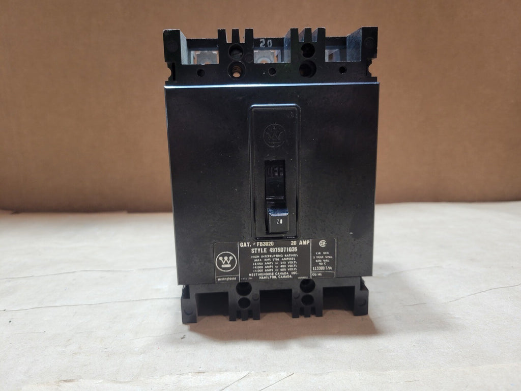 WESTINGHOUSE 20 Amp, 3 Pole, 600 Volts Circuit Breaker FB3020