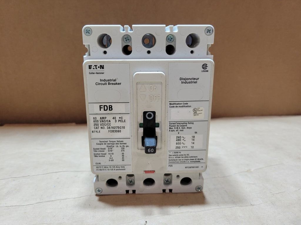 EATON CUTLER-HAMMER 60 Amp, 3 Pole, 600 Volts Circuit Breaker FDB3060