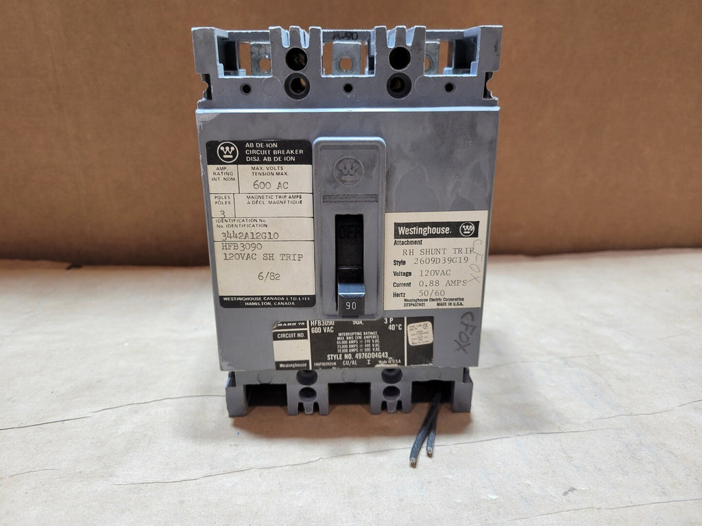 WESTINGHOUSE 90 Amp, 3 Pole, 600 Volts Circuit Breaker HFB3090