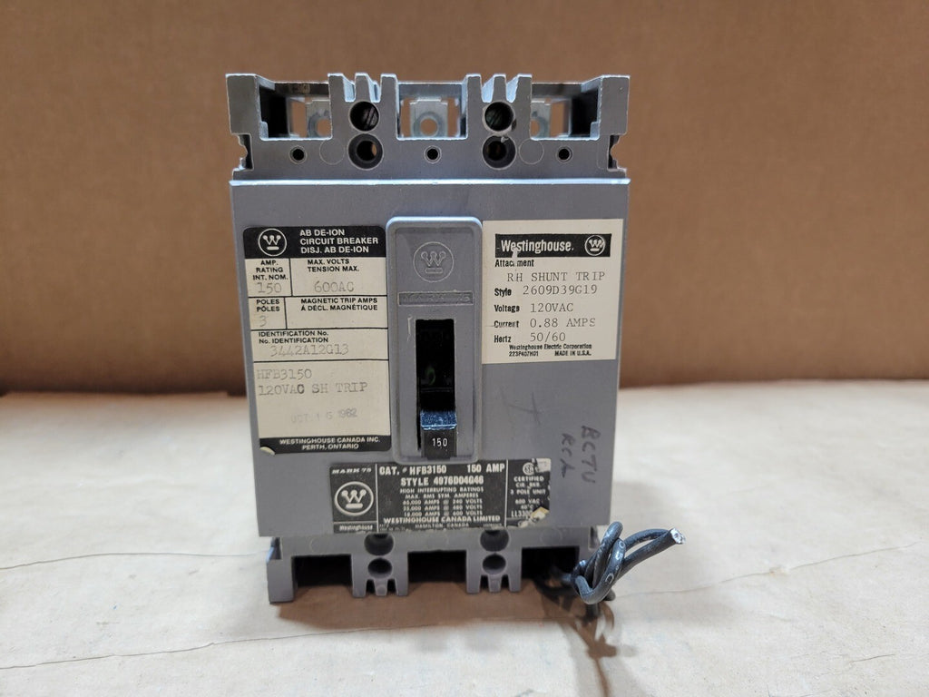 WESTINGHOUSE 150 Amp, 3 Pole, 600 Volts Circuit Breaker HFB3150