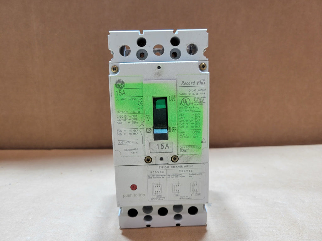GENERAL ELECTRIC 15 Amp 600 Volts 3 Pole Circuit Breaker FCV36TE015R2