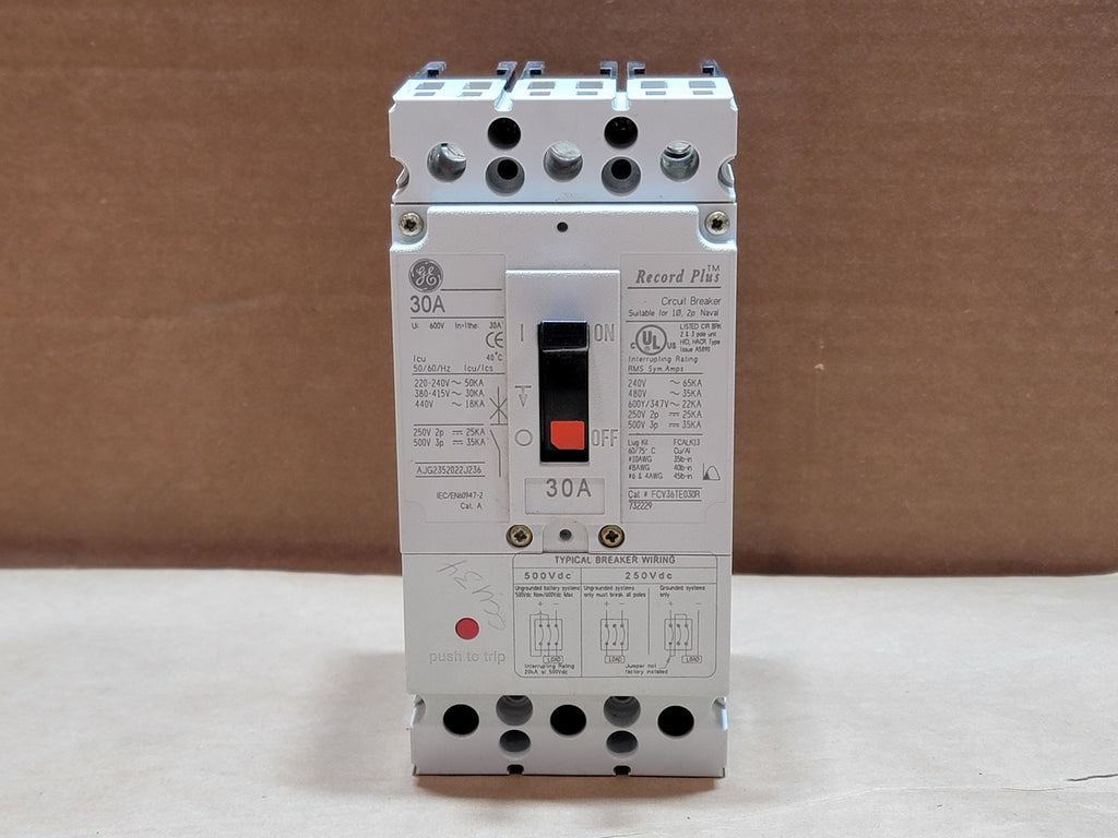 GENERAL ELECTRIC 30 Amp, 3 Pole, 600 Volts Circuit Breaker FCV36TE030R