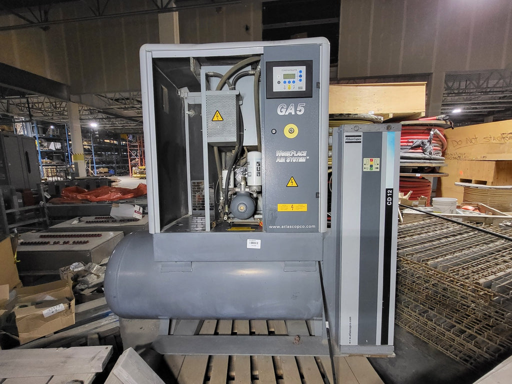 ATLAS COPCO 7.5 hp, 26.7 cfm, 131 psi Rotary Screw Air Compressor GA5
