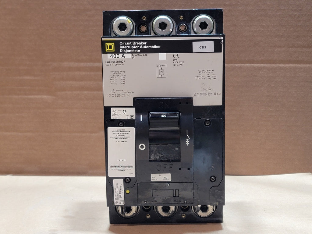 SQUARE D 400 Amp, 3 Pole, 600 Volt Circuit Breaker LAL364001027