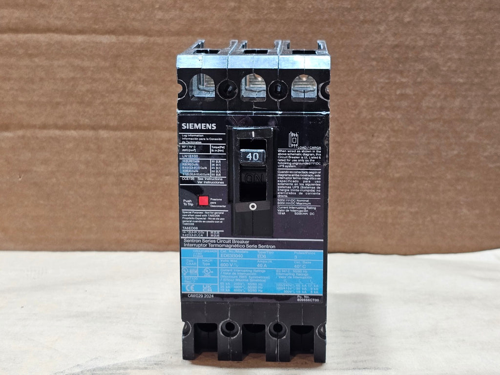 CATERPILLAR 40 Amp, 3 Pole, 600V Circuit Breaker ED63B040, 490-9987