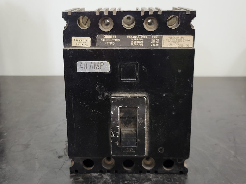 SQUARE D 40 Amp, 3 Pole, 600 Volts Circuit Breaker FAL36040