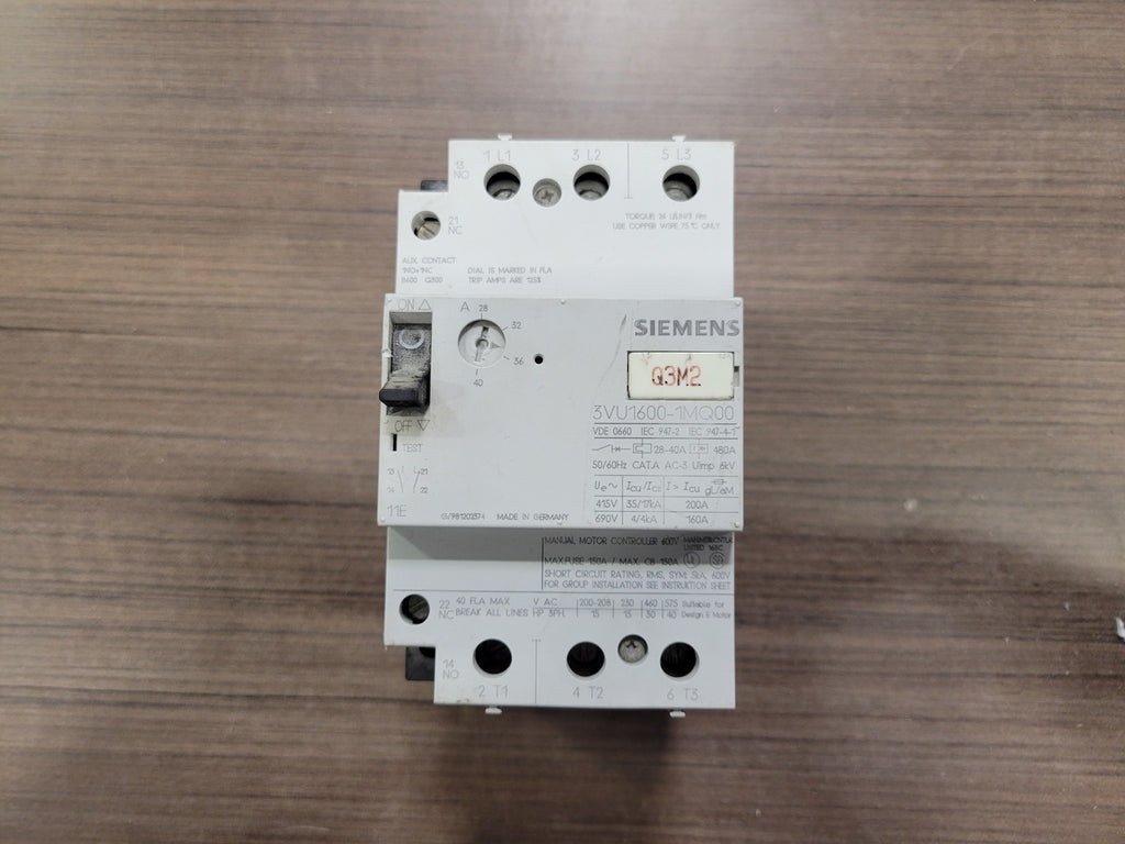 SIEMENS 28-40 Amp, 3 Pole, 690 Volts Circuit Breaker 3VU1600-1MQ00