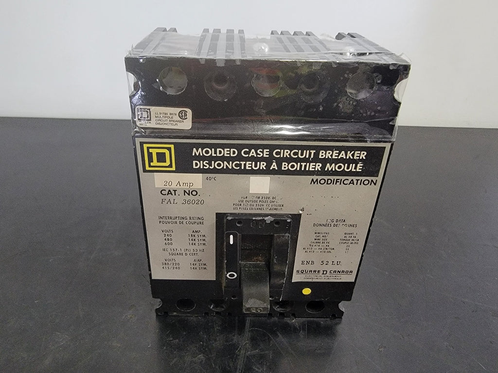 SQUARE D 20 Amp, 3 Pole, 600 Volts Circuit Breaker FAP36020