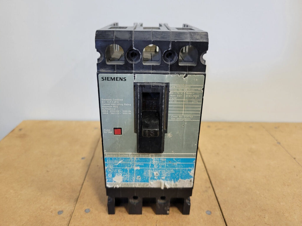 SIEMENS 15 Amp, 3 Pole, 480 volts Circuit Breaker ED43B015