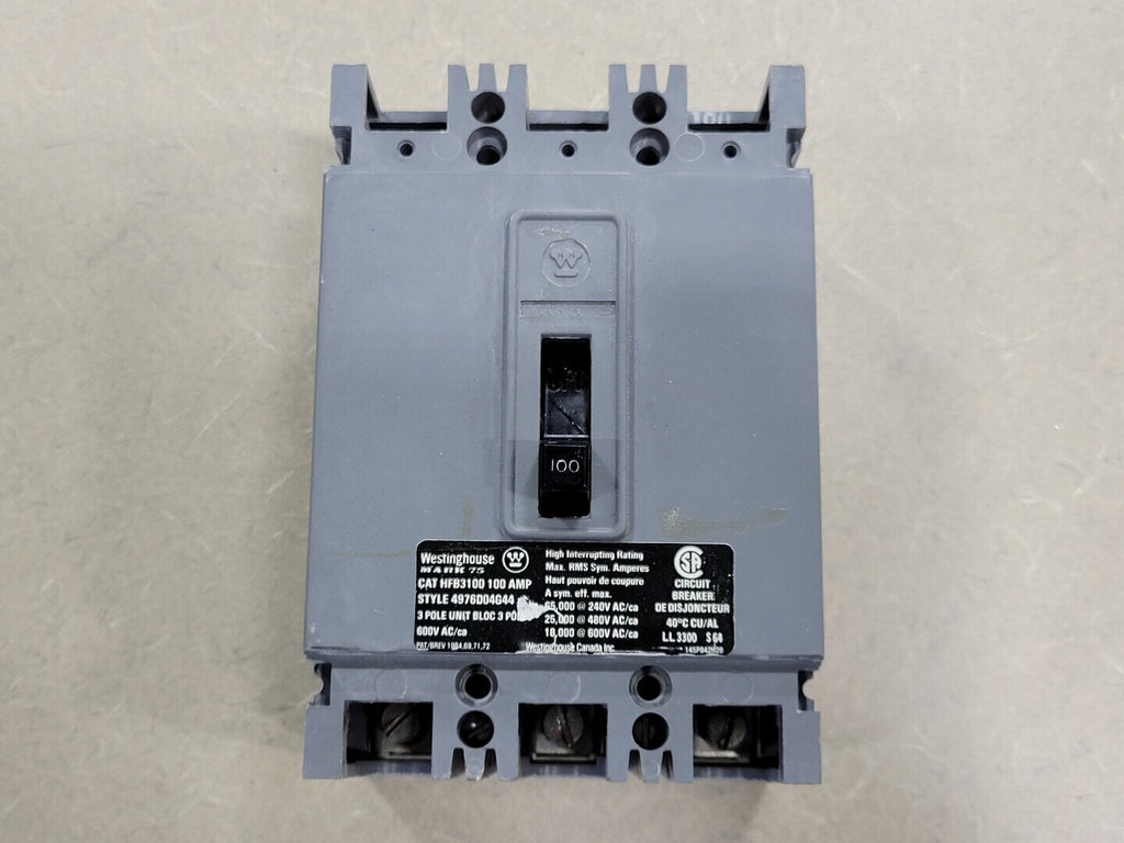 WESTINGHOUSE 100 Amp, 3 Pole, 600 Volts Circuit Breaker HFB3100