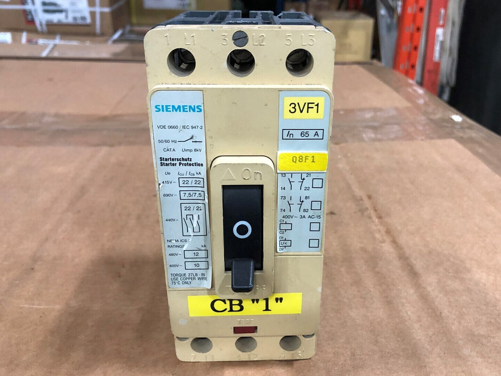 SIEMENS 65 Amp, 3 Pole, 690 Volts Circuit Breaker 3VF1231-1DL21-0AA0
