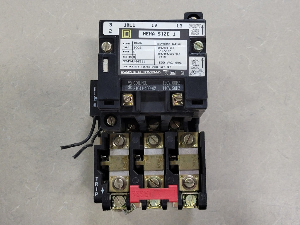 SQUARE D 10 hp, NEMA Size 1, 110/120 VAC Coil Non-Reversing Starter 8536SCO3V02S