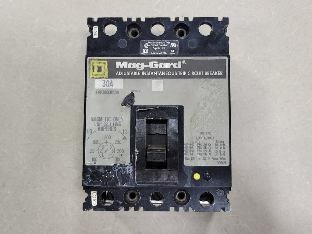 SQUARE D 30 Amp, 3 Pole, 600 Volts Circuit Breaker FHP3603015M