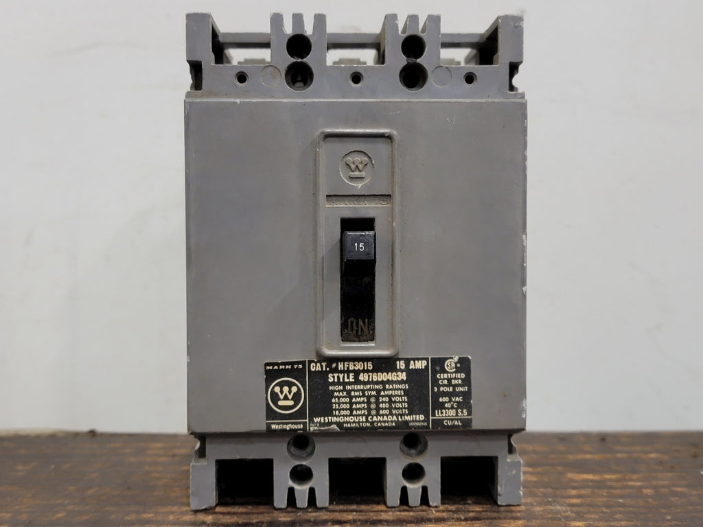 WESTINGHOUSE 15 Amp, 3 Pole, 600 Volts Circuit Breaker HFB3015