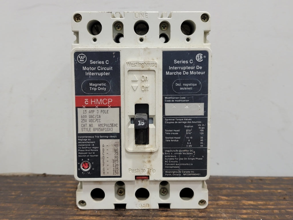 WESTINGHOUSE 15 Amp, 3 Pole, 600 volts Circuit Breaker HMCP015E0C