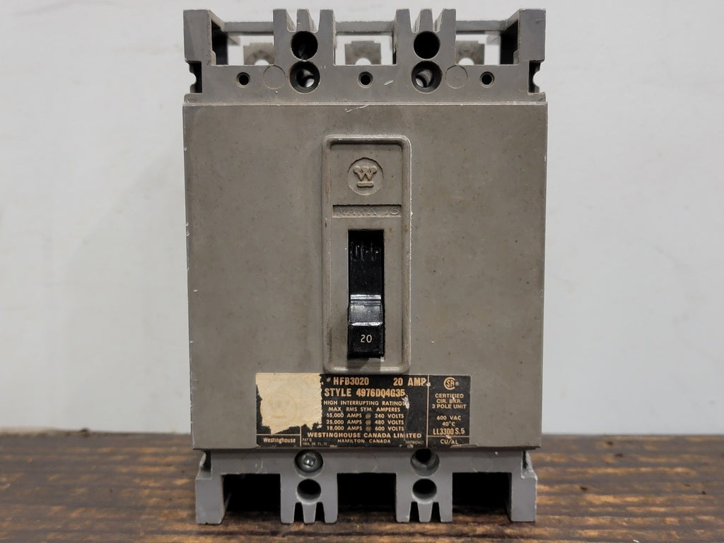 WESTINGHOUSE 20 Amp, 3 Pole, 600 Volts Circuit Breaker HFB3020