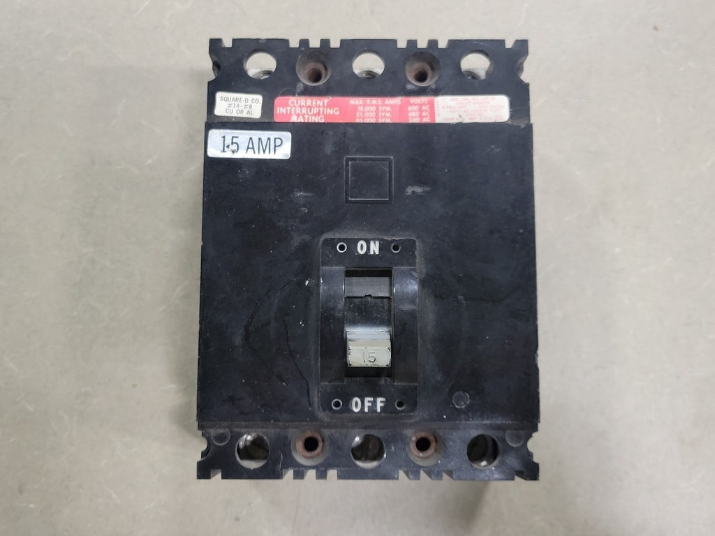 SQUARE D 15 Amp, 3 Pole, 600 Volts Circuit Breaker FHL36015
